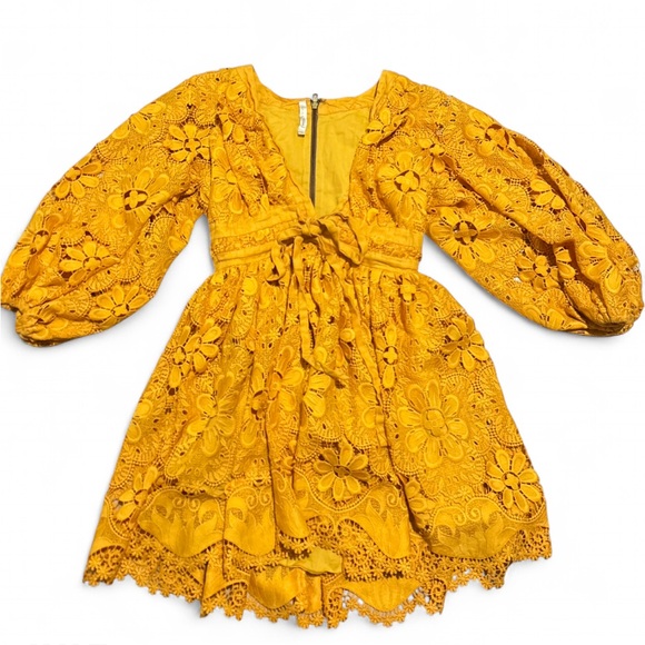 Leilani yellow lace eyelet mini Dress - Picture 1 of 6